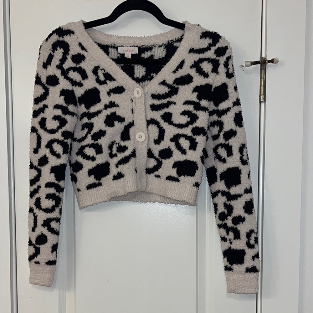 Colsie Black and White Animal Print Cardigan Sweater